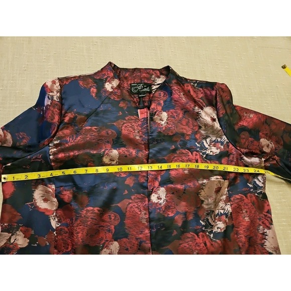 Alex Evenings Jacket 2X Pink Blue Floral Open Tapestry Romantic Elegant - Picture 10 of 14